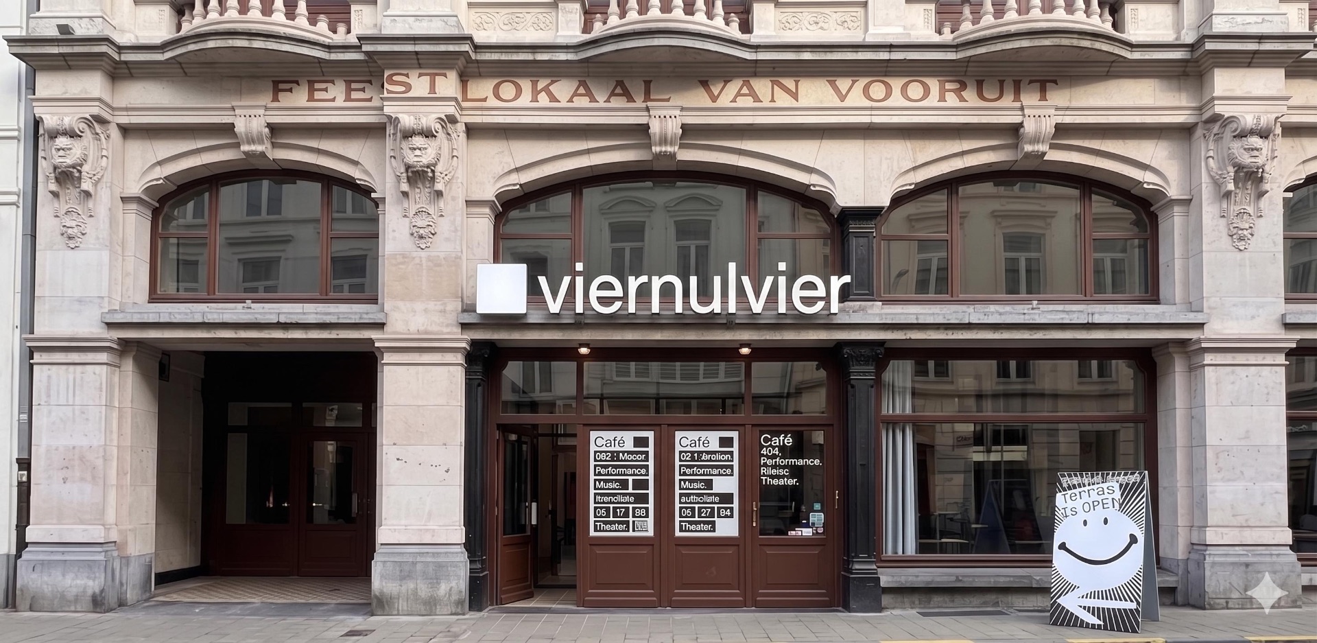 Viernulvier — Facade signage — Feestlokaal van Vooruit, Ghent